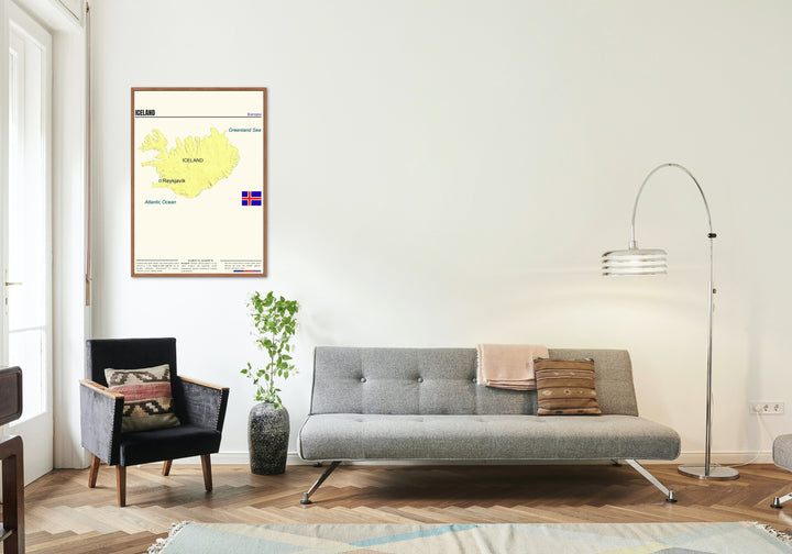 Elevate your space with an Iceland Map Print, featuring the captivating layout of Reykjavik. A unique Iceland Poster and Reykjavik Map for your décor.