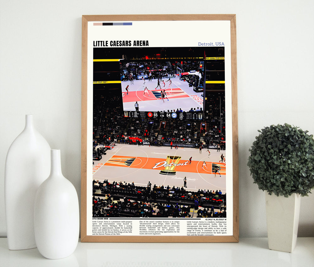 NBA Art with Detroit Pistons - Celebrate the team&#39;s legacy with this stunning poster featuring Little Caesars Arena.
