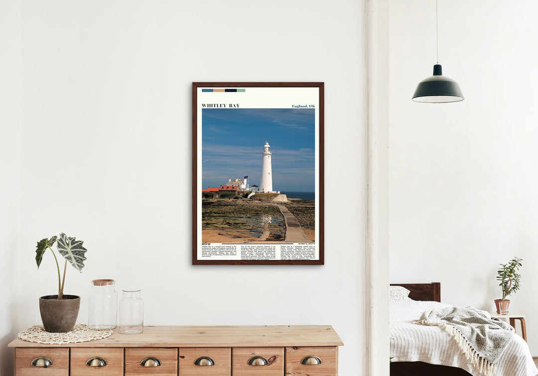 Whitley Bay poster with Tyne Bridge and Tynemouth views. Ideal for those who love cityscapes