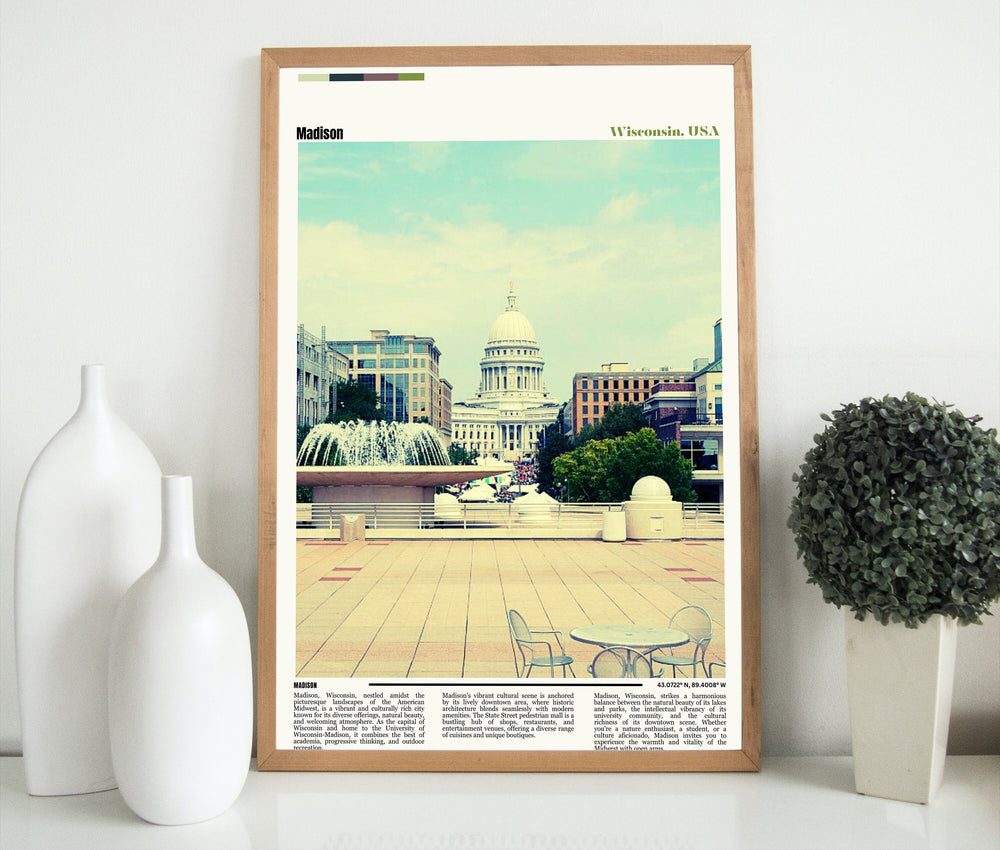 Elevate your decor with Madison, WI skyline wall art – perfect for Wisconsin home decor and a thoughtful housewarming gift for UW Madison alumni