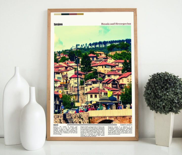 Sarajevo Travel Art Poster - Mesmerizing Wall Print of Sarajevo, Bosnia Herzegovina. Great Housewarming Idea