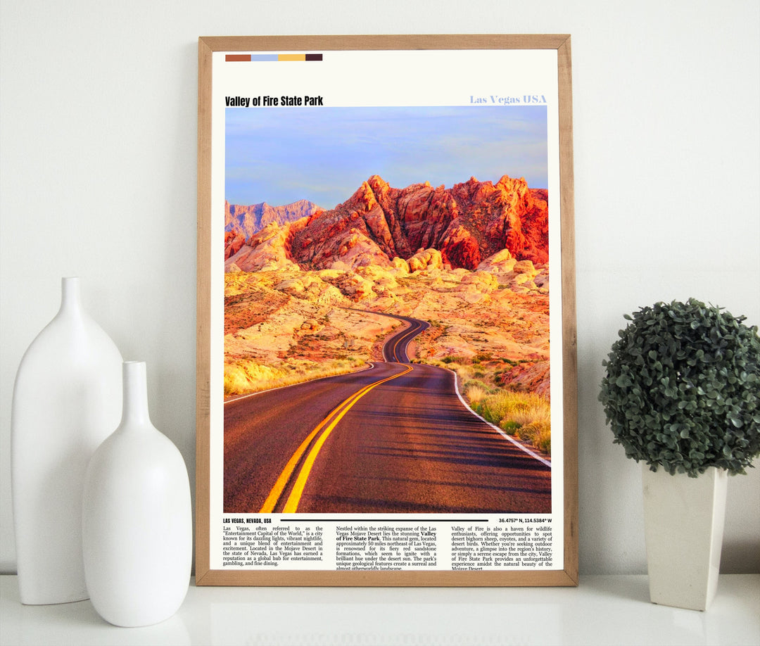Nevada - a state of contrasts, beautifully captured in this artwork featuring Valley of Fire State Park.