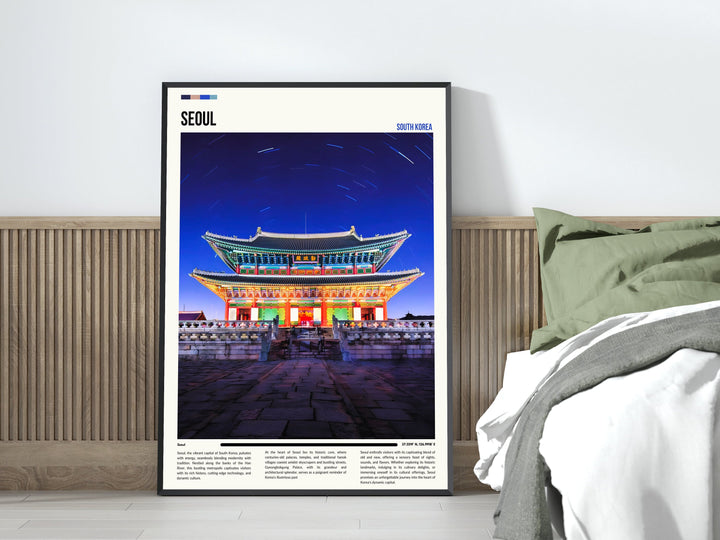 Retro Seoul poster featuring iconic South Korean art, an ideal housewarming gift for lovers of vintage prints