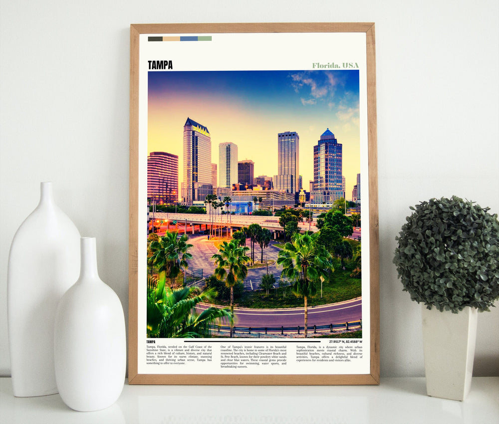 Elevate your home decor with a stunning Tampa Travel Print Wall Art. The perfect Tampa Wall Hanging Home Décor and thoughtful Housewarming Gift, showcasing the beauty of Tampa, Florida