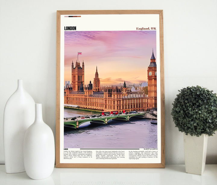 London Poster: England Wall Art Print, Housewarming Gift. Featuring Iconic London Skyline, this Print adds a touch of London&#39;s charm to any space