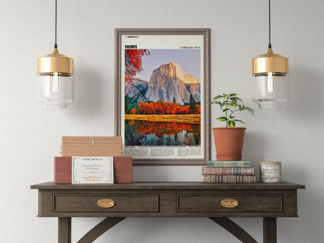 Experience the grandeur of Yosemite National Park through this poster, a standout in our US National Parks Poster assortment, tailored for Mountain Wall Art connoisseurs and lovers of vintage WPA National Park style