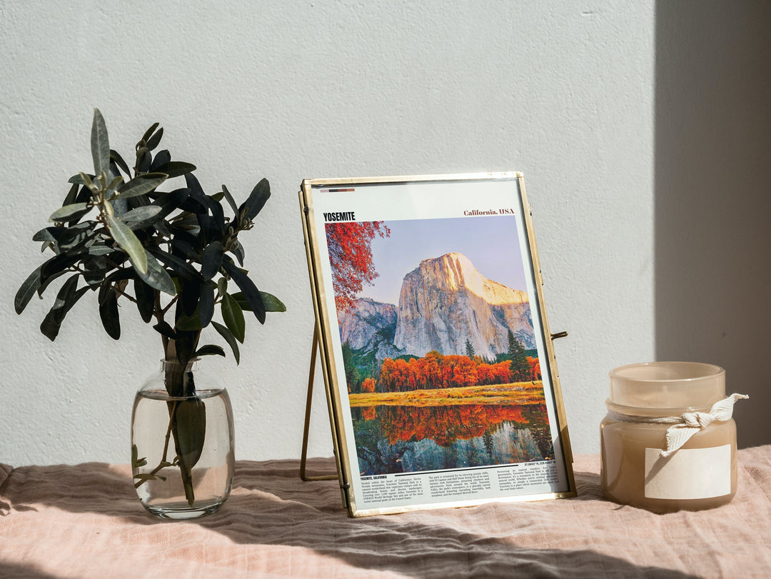 Indulge in the majesty of Yosemite National Park through this striking poster, featured in our US National Parks Poster series, tailor-made for Mountain Wall Art enthusiasts and admirers of timeless WPA National Park aesthetics