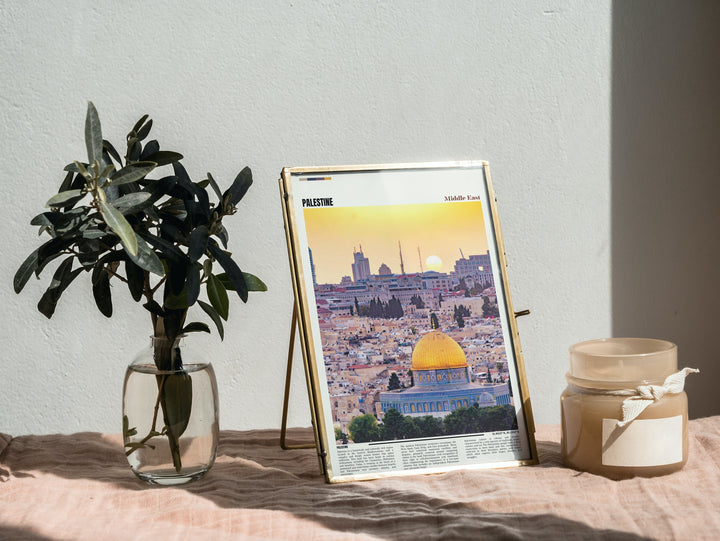 Capture the essence of Palestine with this breathtaking Palestine Art Print, featuring the Wailing Wall and Dome of the Rock - an ideal choice for enhancing your home décor or as a thoughtful housewarming gift