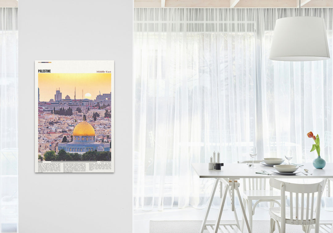Stunning Palestine Art Print featuring iconic landmarks like the Wailing Wall and Dome of the Rock, perfect for Palestine décor and a thoughtful housewarming gift