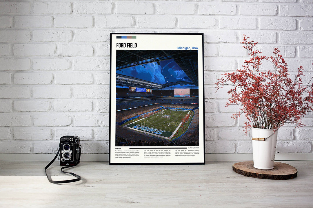 Timeless NFL poster showcasing Detroit Lions&#39; memorable victories at Ford Field