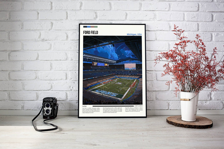 Timeless NFL poster showcasing Detroit Lions&#39; memorable victories at Ford Field