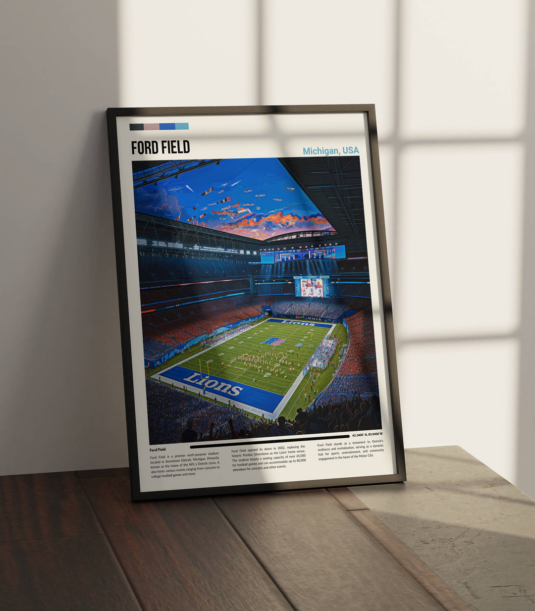 NFL art showcases modern stadium aesthetics, great for sports decor.