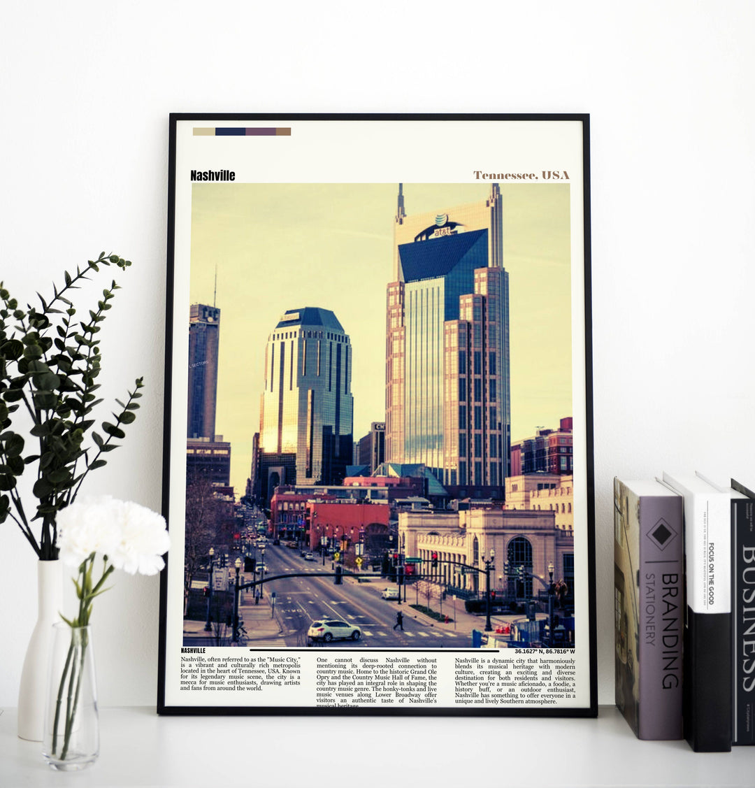 Music City Nashville Poster - Tennessee Skyline Wall Art. Elevate your decor with Nashvilles charm