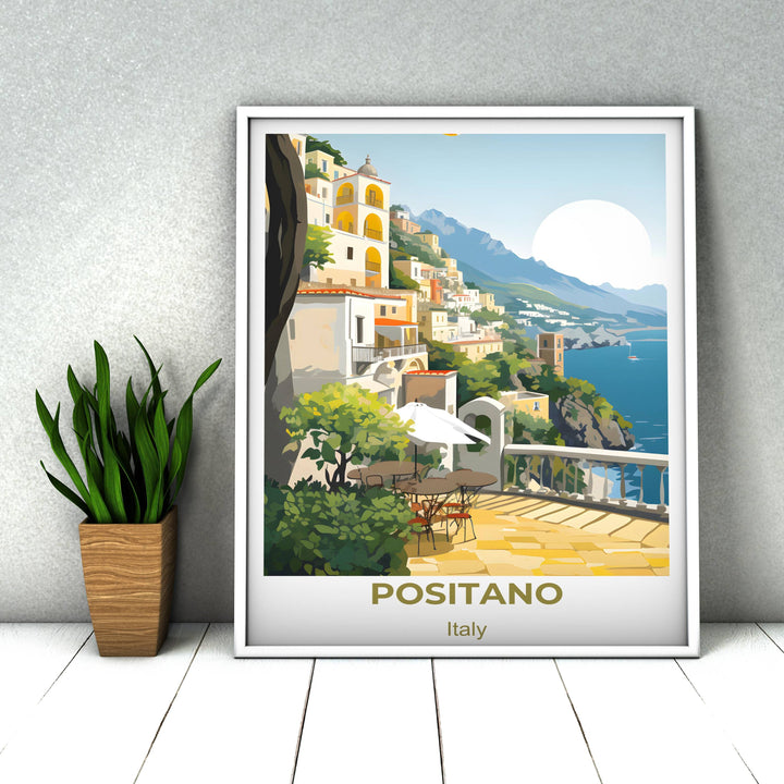 Colorful vintage Positano poster evoking the charm of Italian coastal towns Elevate your space with this timeless piece of travel-inspired art