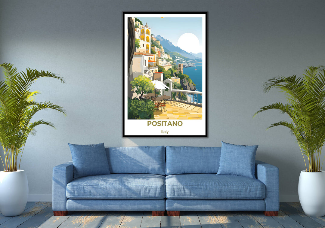 Whimsical Positano print reflecting the idyllic atmosphere of the Amalfi Coast Enrich your walls with this Italy wall art for a touch of elegance