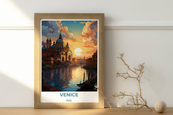 Breathtaking view of Venice Grand Canal at sunset. Elevate your walls with this exquisite Venice art print, a timeless addition to any collection.