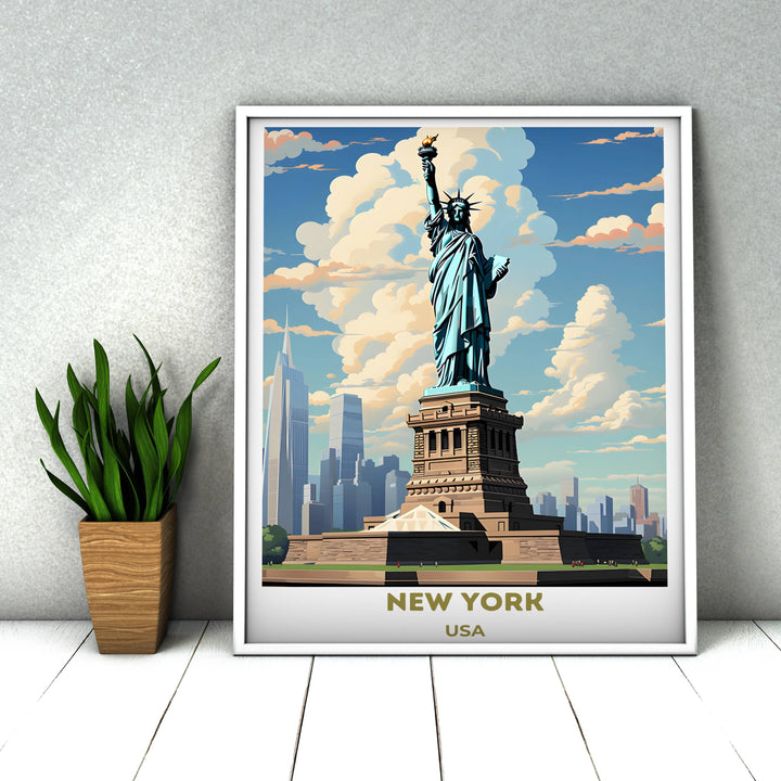 Vintage NYC art print: A nostalgic Manhattan skyline illustration, ideal for housewarming gifts and New York City enthusiasts