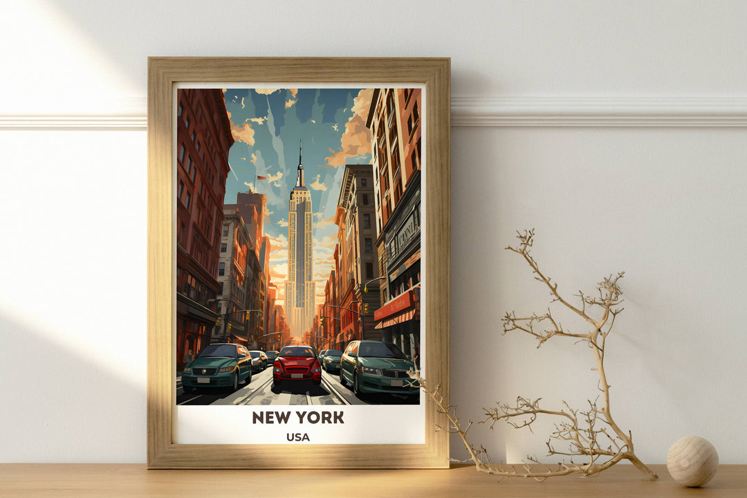 Nostalgic NYC art: Vintage Manhattan print, an ideal housewarming or travel gift for New York City lovers.