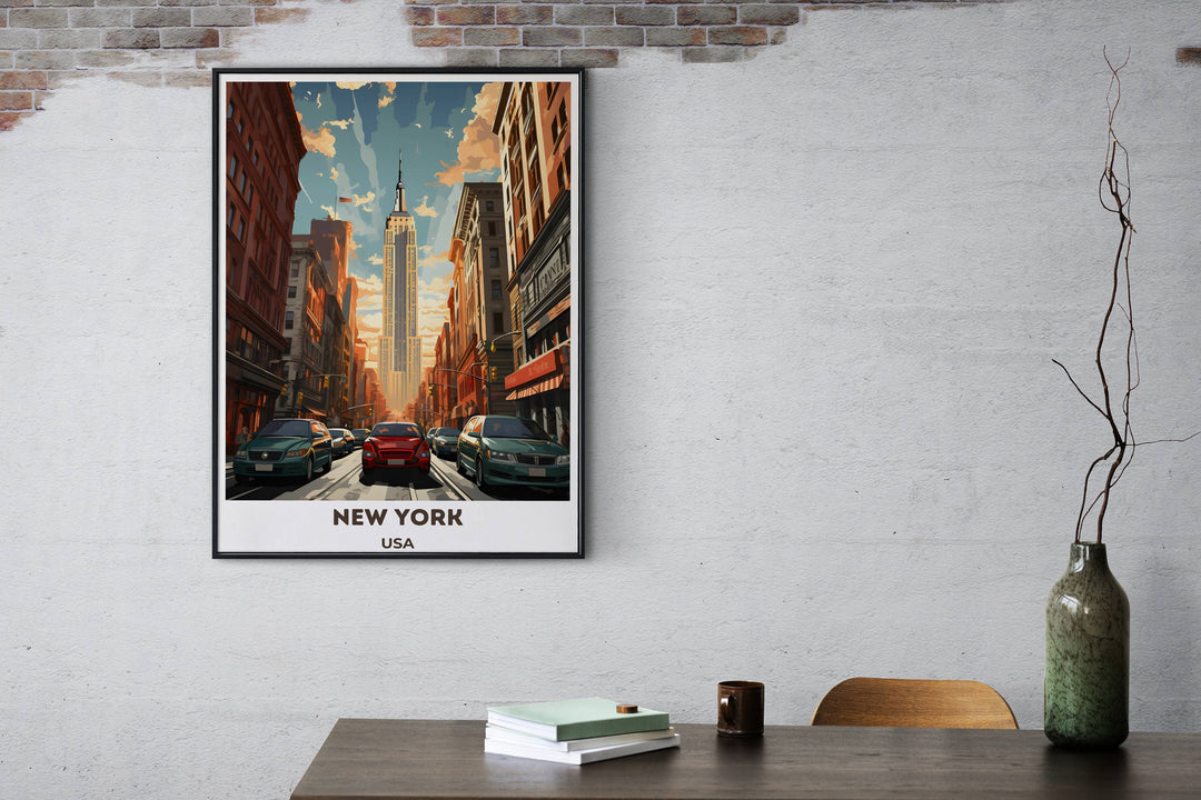Iconic New York City print: Vintage-inspired illustration capturing the essence of Manhattan, ideal for housewarming gifts.