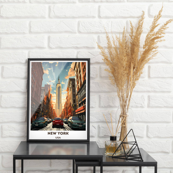 Nostalgic NYC skyline art: Vintage Manhattan print, perfect for home decor or as a thoughtful housewarming gift.