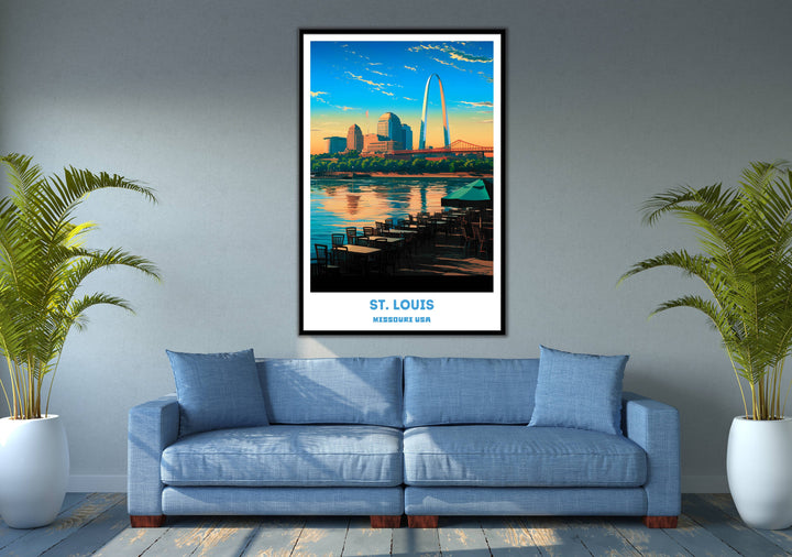 St. Louis skyline wall art featuring iconic landmarks in a modern cityscape. Ideal St. Louis poster for home or office decor. Missouri print for urban enthusiasts.