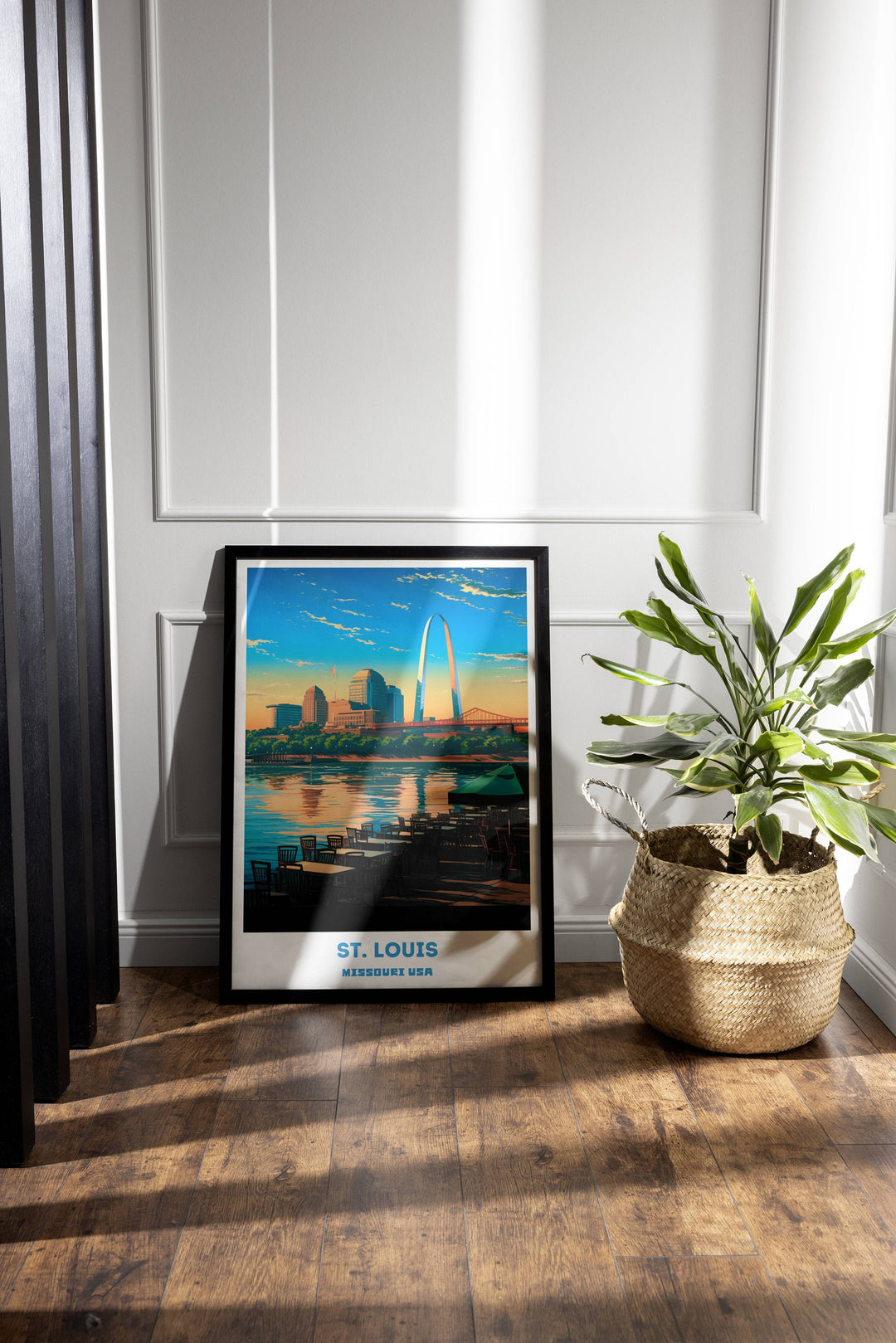 St. Louis cityscape art print featuring the iconic Gateway Arch and downtown skyline. Perfect St. Louis poster for modern home decor. Missouri skyline painting.