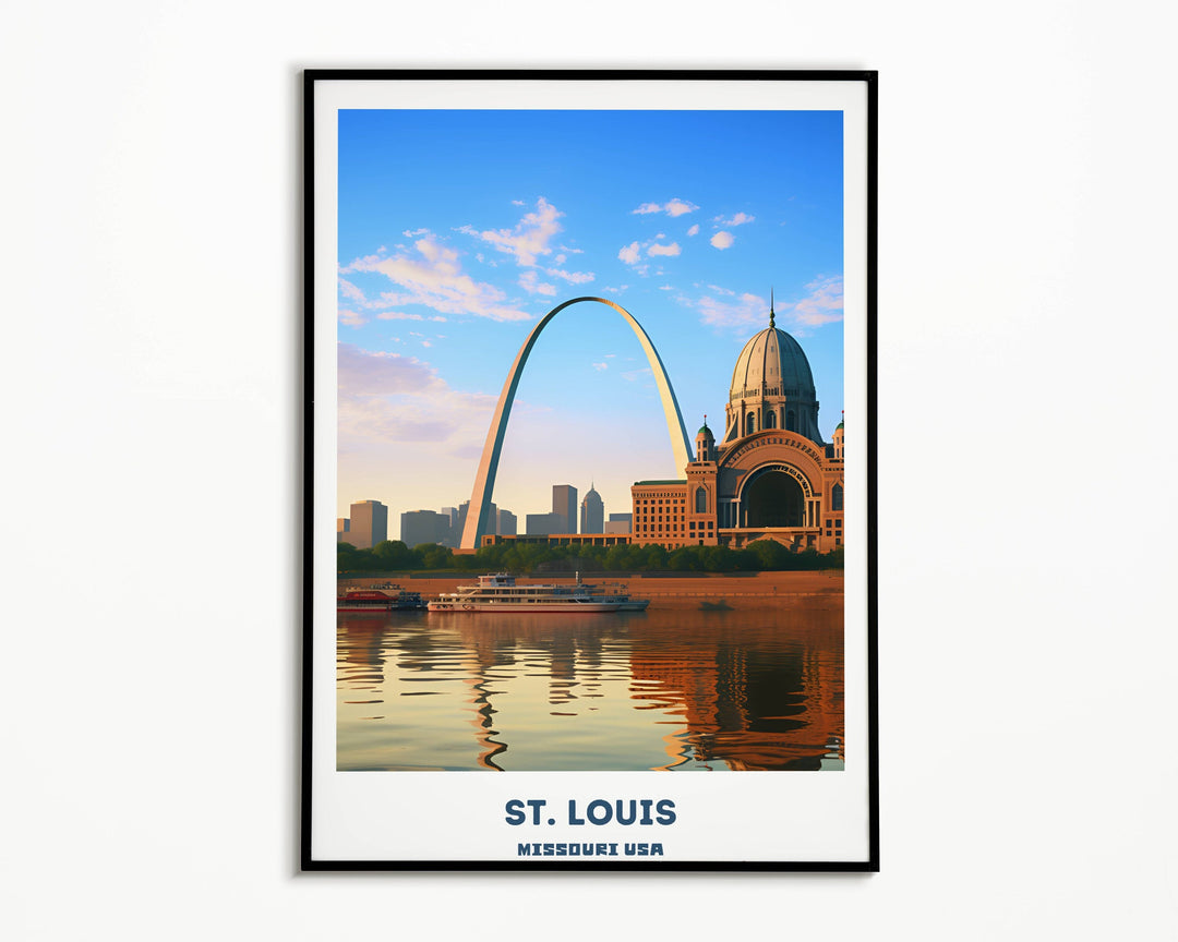 St. Louis cityscape art print featuring the iconic Gateway Arch. Perfect St. Louis poster for modern decor. Missouri skyline painting.