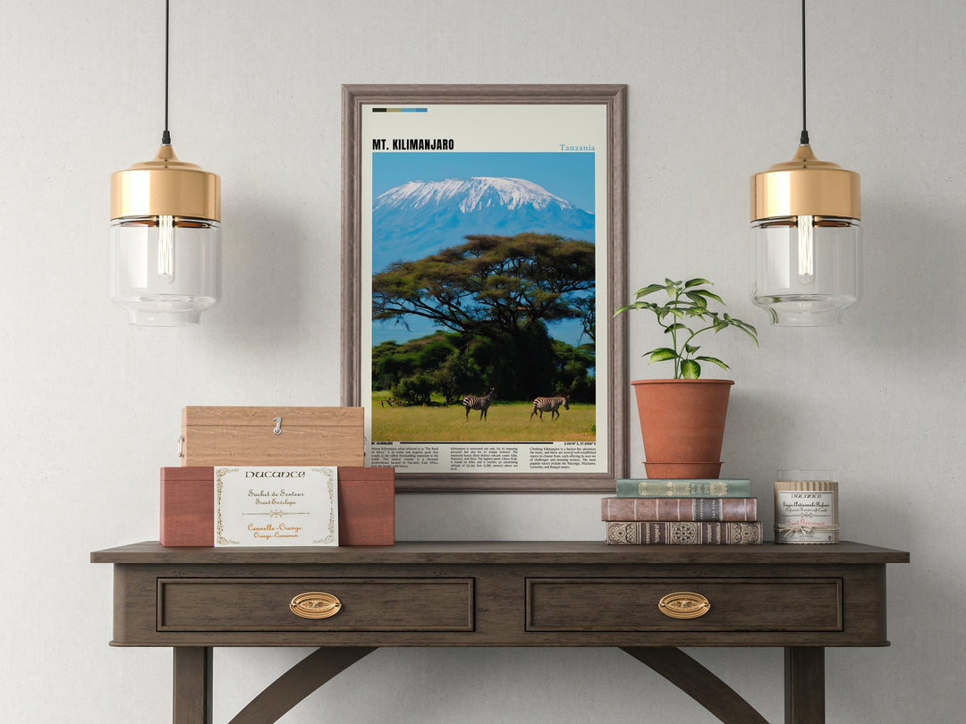 Pay tribute to the awe-inspiring charm of Tanzania with this Kilimanjaro art print, a testament to the natural wonder of Africa