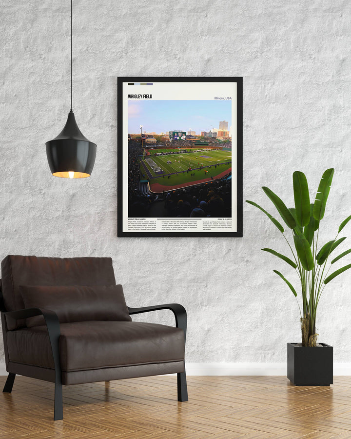 MLB Art: Vintage Cubs Painting Depicting Wrigley Field. Retro MLB Poster Ideal for Chicago Cubs Fans and MLB Collectors