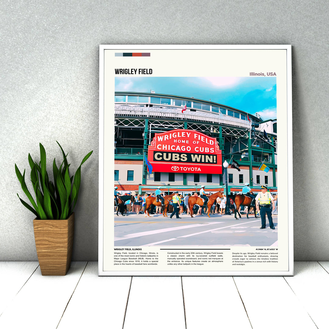 Chicago Art: Vintage MLB Print Featuring Wrigley Field. Retro Cubs Wall Art Ideal for Chicago Cubs Fans and MLB Collectors