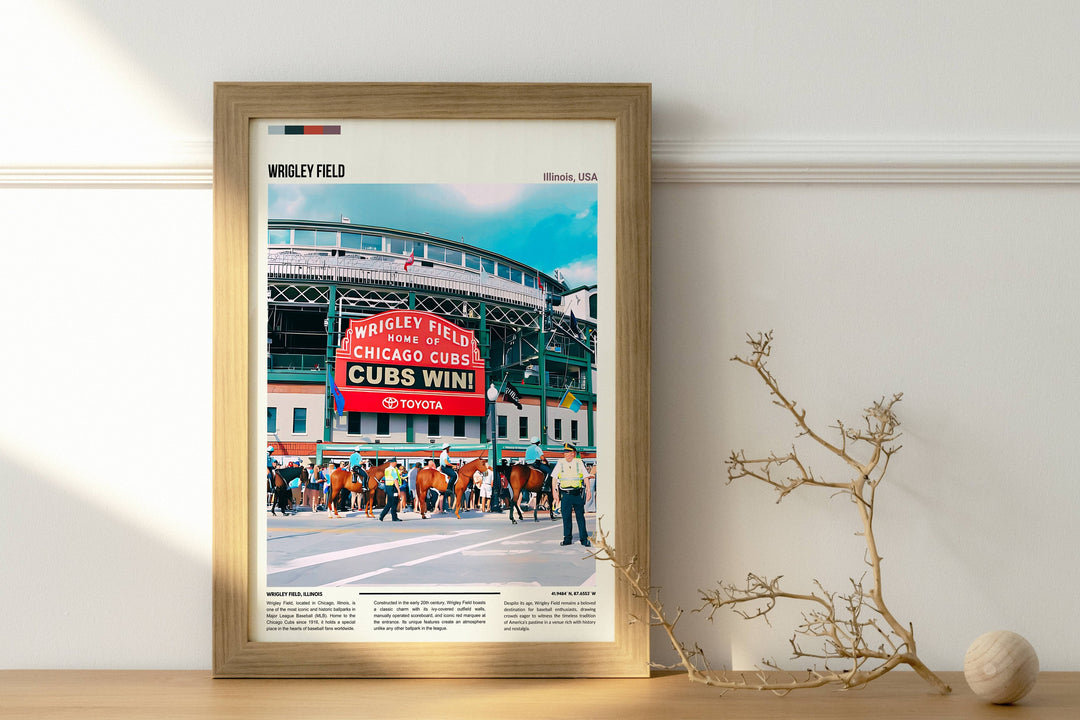 Retro MLB Poster: Vintage Cubs Painting of Wrigley Field. Chicago Cubs Print Perfect for MLB Fans and Chicago Art Enthusiasts