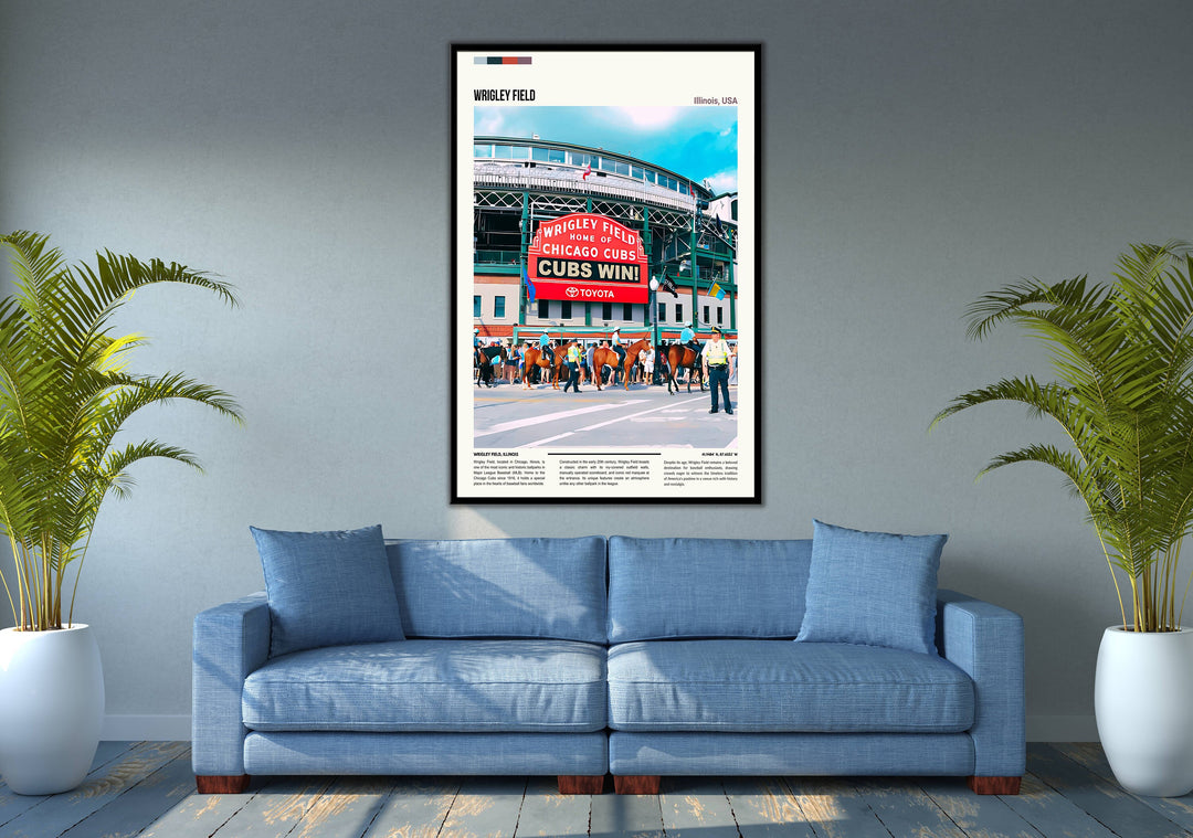 MLB Wall Decor: Vintage Cubs Art with Wrigley Field. Retro MLB Poster Ideal for Chicago Cubs Fans and MLB Memorabilia