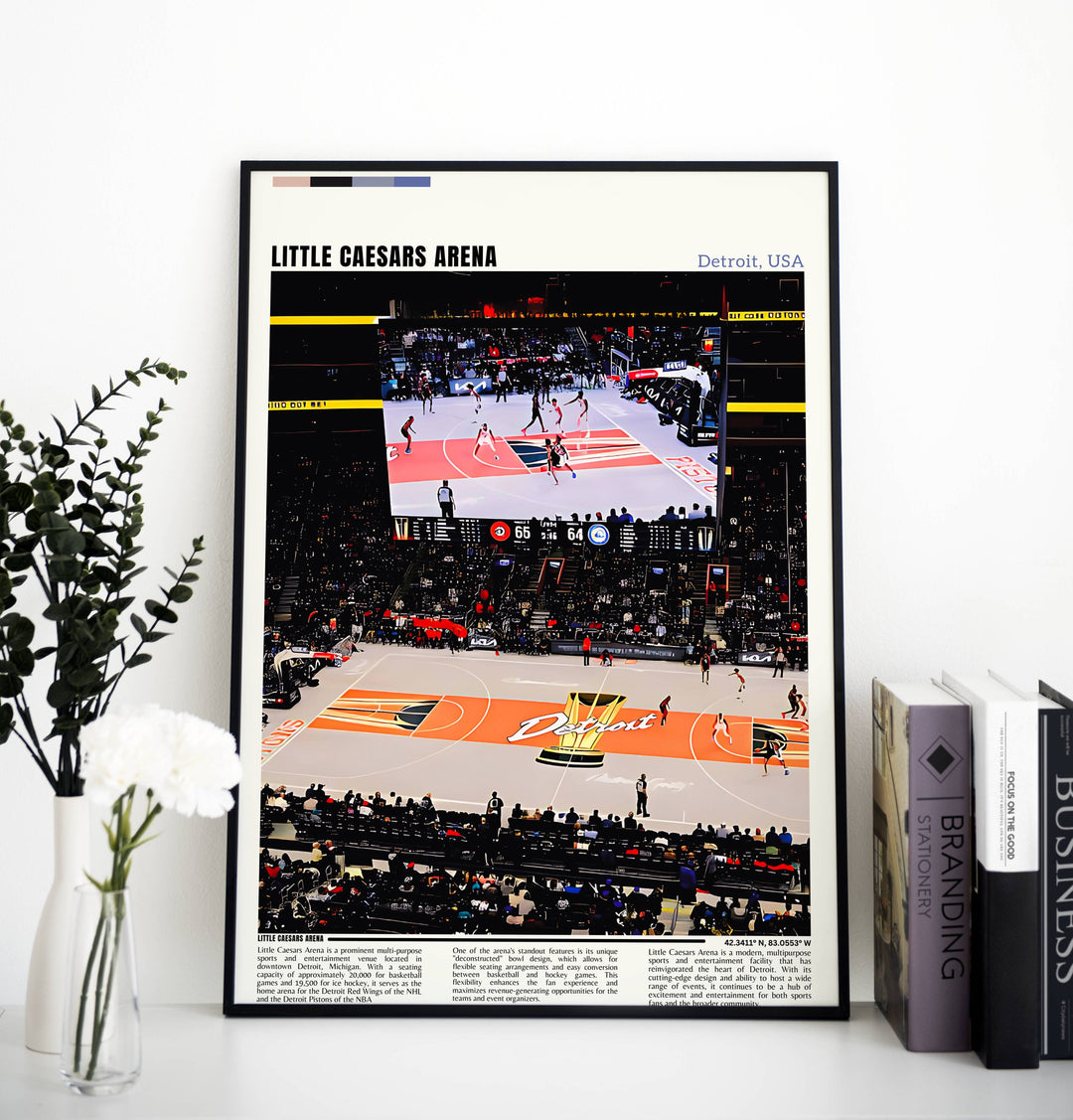 Vibrant Detroit Pistons Poster - Little Caesars Arena Print, the perfect housewarming gift for NBA fans and Pistons enthusiasts