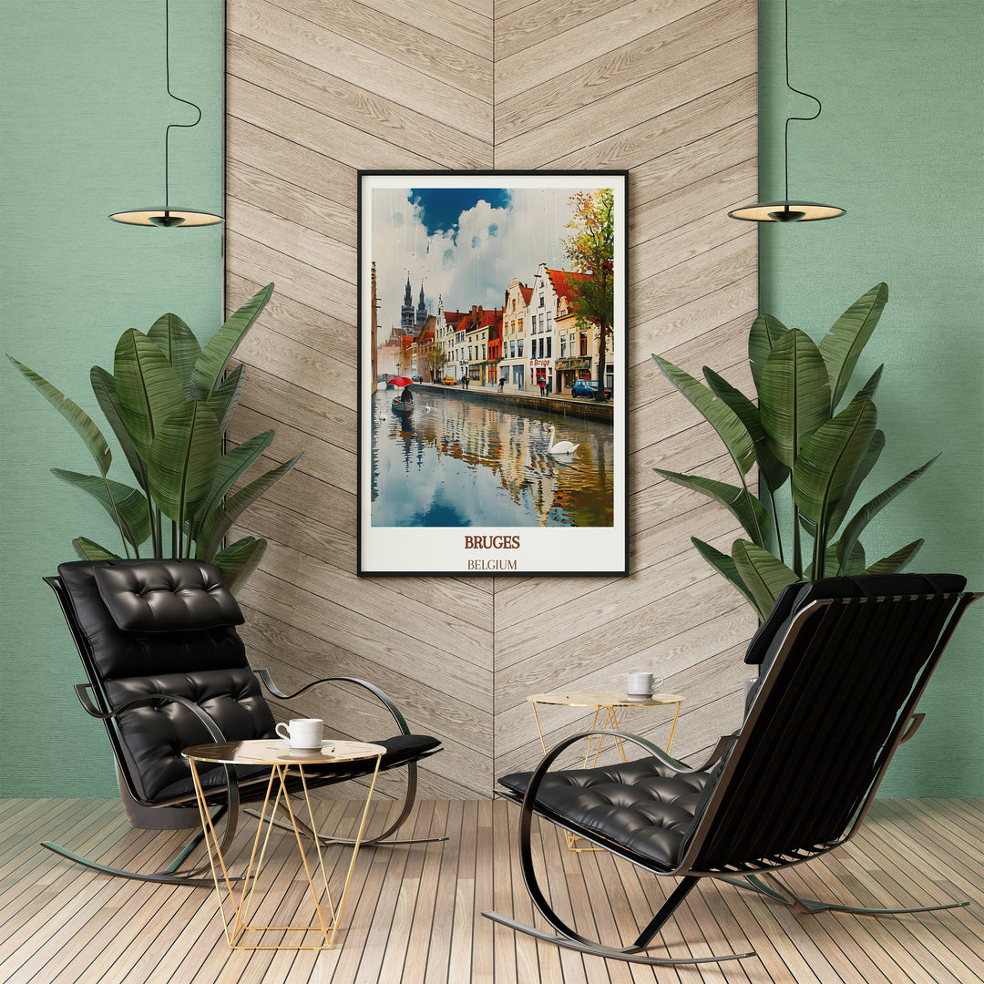 Explore the charm of Bruges with this Bruges Wall Art. Perfect Europe City Poster for wanderers