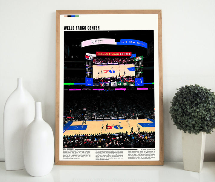a poster of a basketball game in a stadium