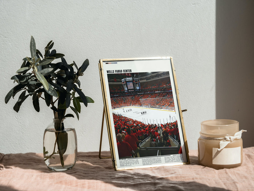 a picture of a hockey game in a vase next to a vase with a plant