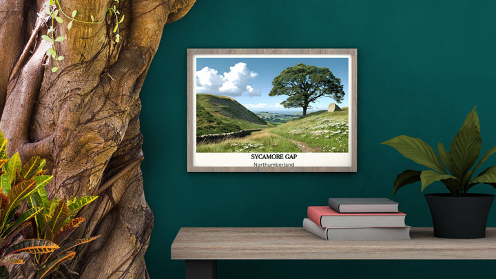 Captivating Coastline: A Northumberland art piece capturing Sycamore Gap&#39;s allure, an ideal housewarming gift for lovers of English landscapes