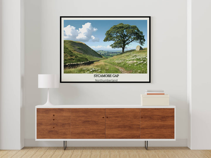 Tranquil Retreat: A Northumberland masterpiece capturing Sycamore Gap&#39;s beauty, a perfect addition to any housewarming gift collection.