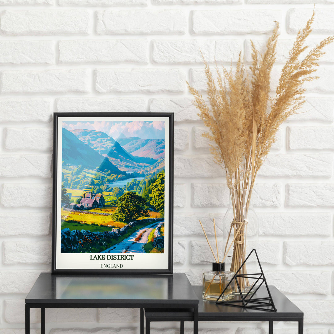 Captivating England Travel Print showcasing the tranquil beauty of the Lake District, an ideal addition to your travel-inspired decor