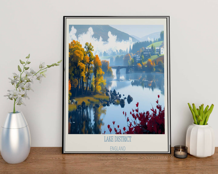 Elegant England Home Decor adorned with a captivating Lake District Print, ideal for creating a cozy atmosphere in any room