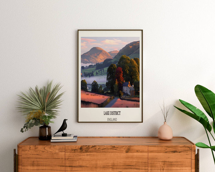 Beautiful British Travel Print offering a glimpse into the captivating scenery of the Lake District, a must-have for travel enthusiasts