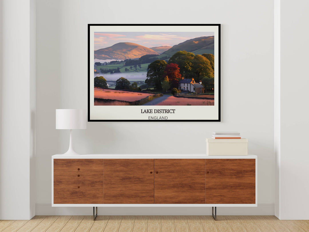 Peaceful England Travel Print offering a tranquil escape to the serene landscapes of the Lake District, perfect for relaxation