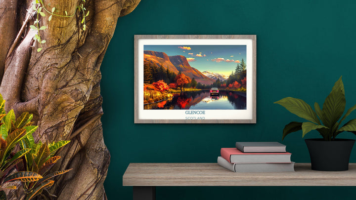 Capture the essence of Scotland with this Glencoe illustration, offering a timeless portrayal of the Scottish Highlands natural grandeur.
