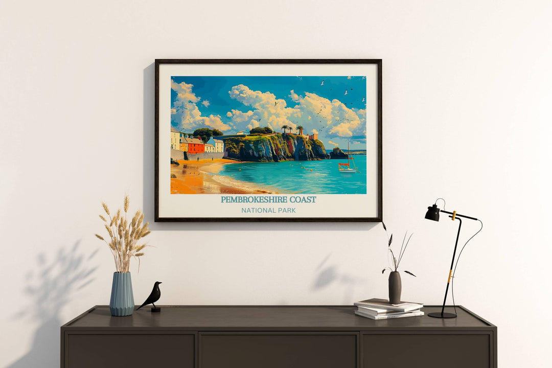 Gorgeous Pembrokeshire Art: a stunning print revealing the breathtaking beauty of Pembrokes National Park. Ideal for home decor.