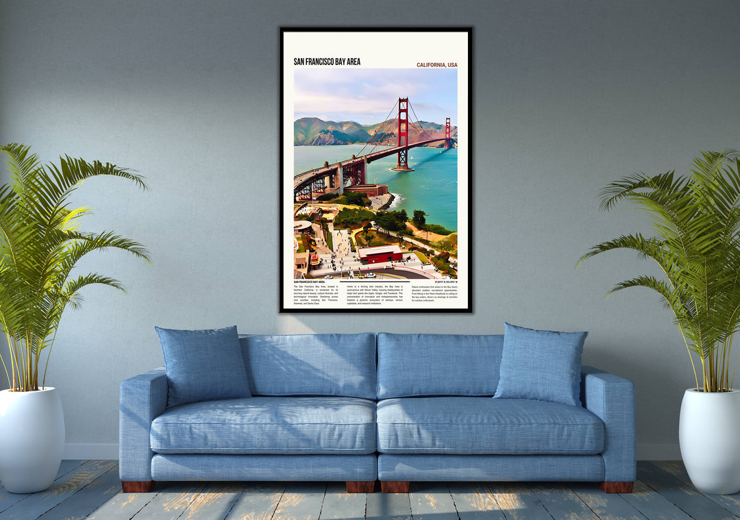 Striking San Francisco Golden Gate Bridge print, capturing the allure of the Bay Area. Perfect addition to any Bay Area-themed collection.