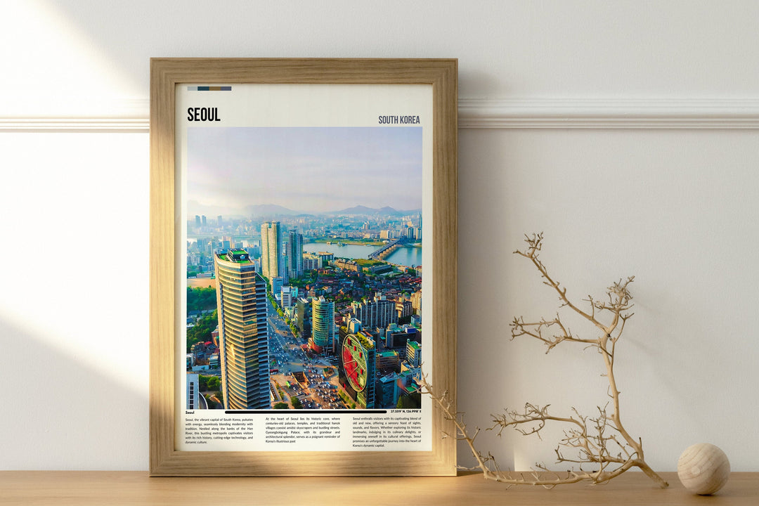 Retro Seoul poster featuring iconic South Korean art, an ideal housewarming gift for vintage print lovers