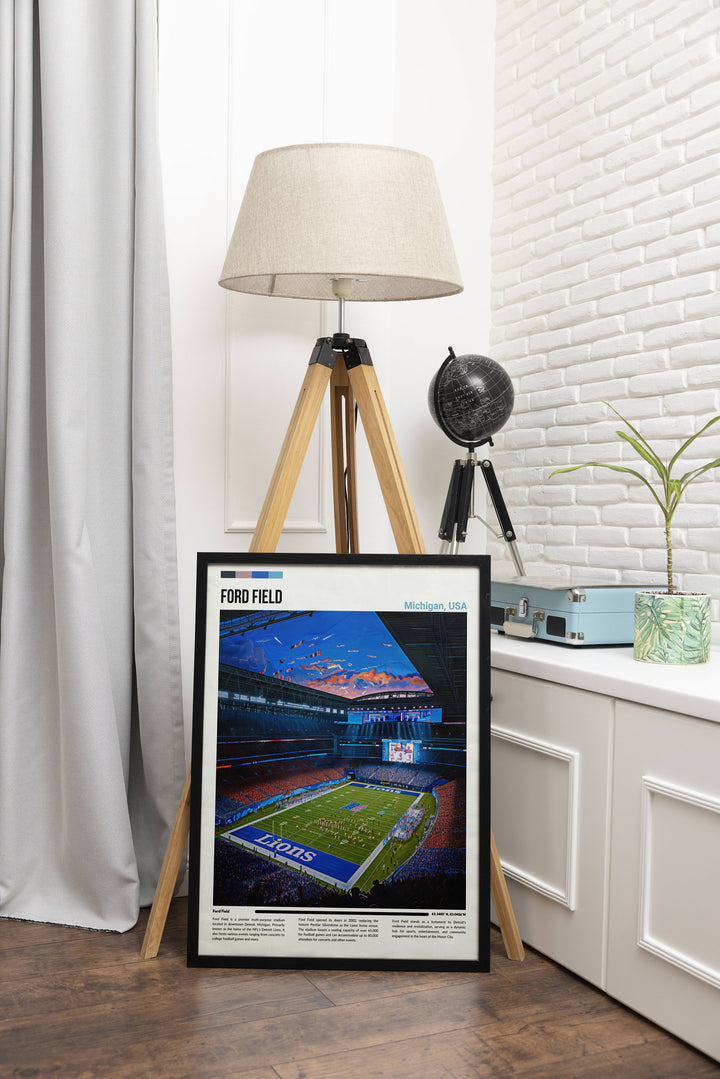 a picture of a football field in front of a lamp