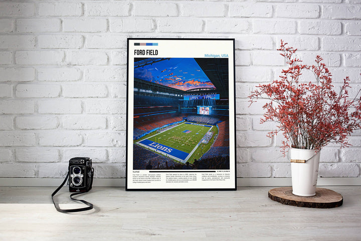 Ford Field print captures NFL stadium ambiance, perfect for football fans.