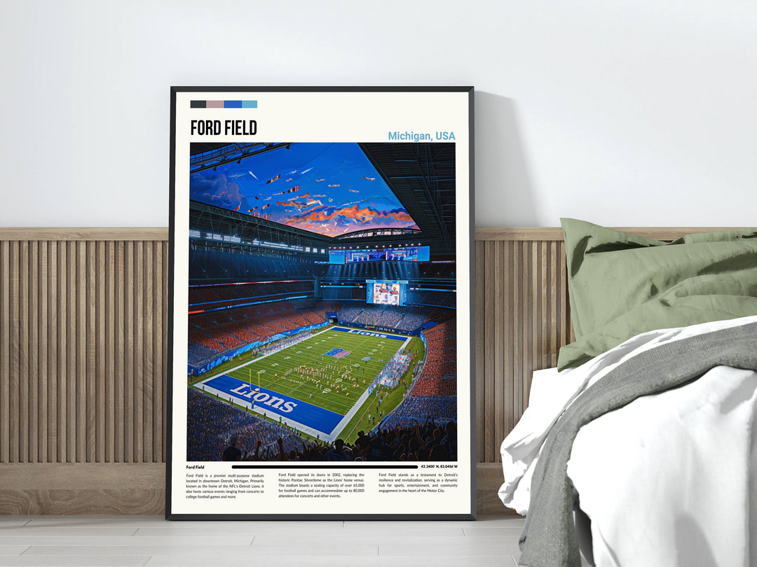 Detroit Lions poster embodies game day excitement, ideal for NFL enthusiasts.