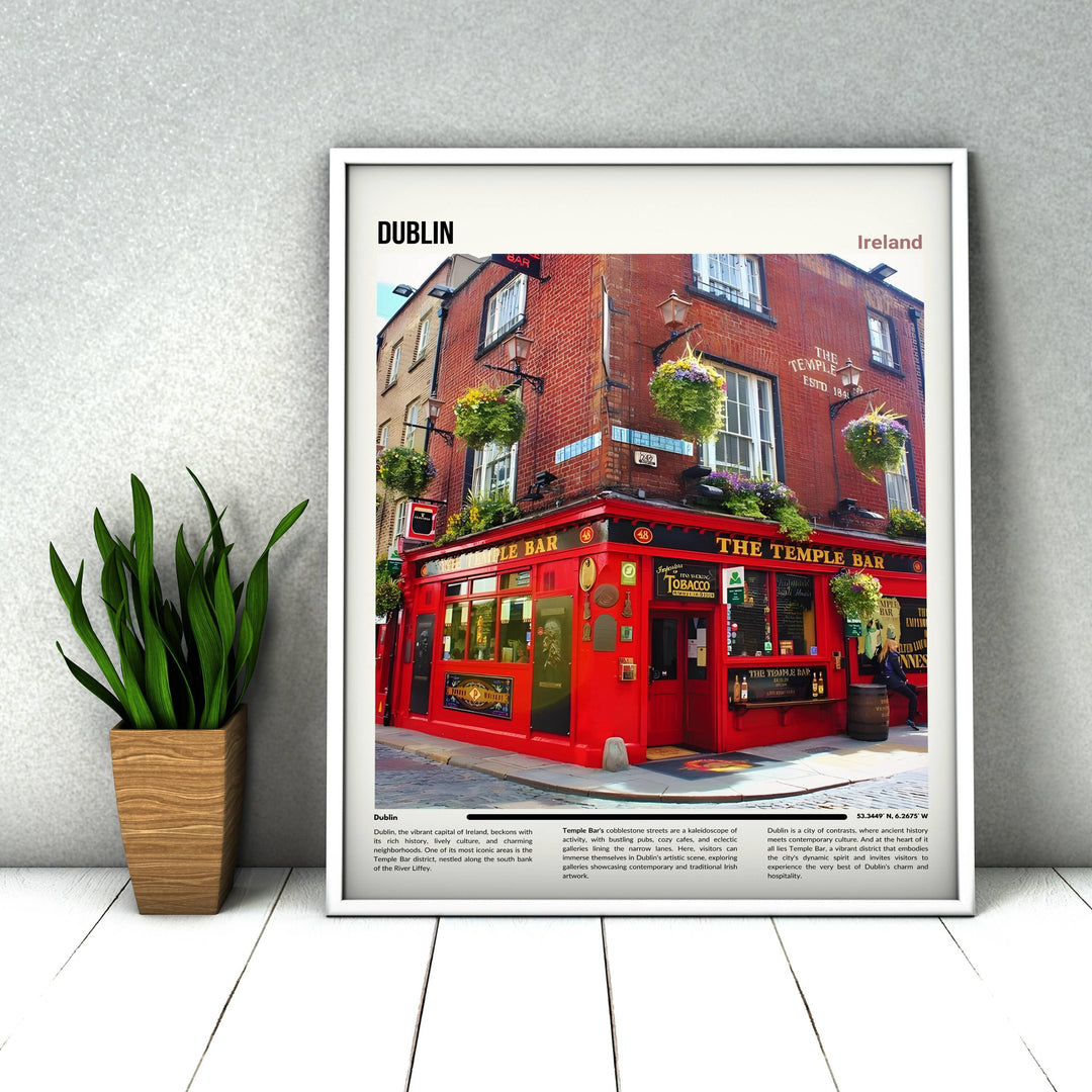 Dublin print showcasing iconic landmarks ideal for home decor or gifts Temple Bar digital download included
